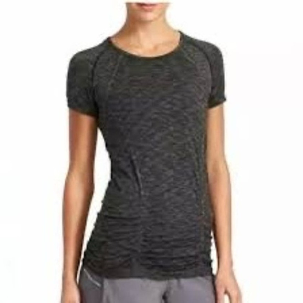 ATHLETA Gray Fastest Track 721647 Space Dye Short Sleeve Ruched Tee SIZE small